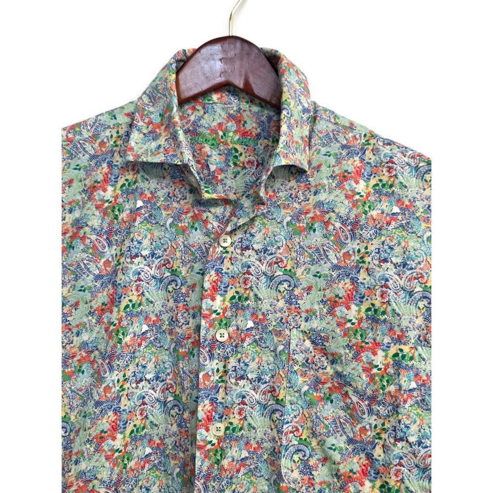 Alan Flusser Mens Large Paisley Floral Button Down Shirt Long Sleeve Cotton 9453